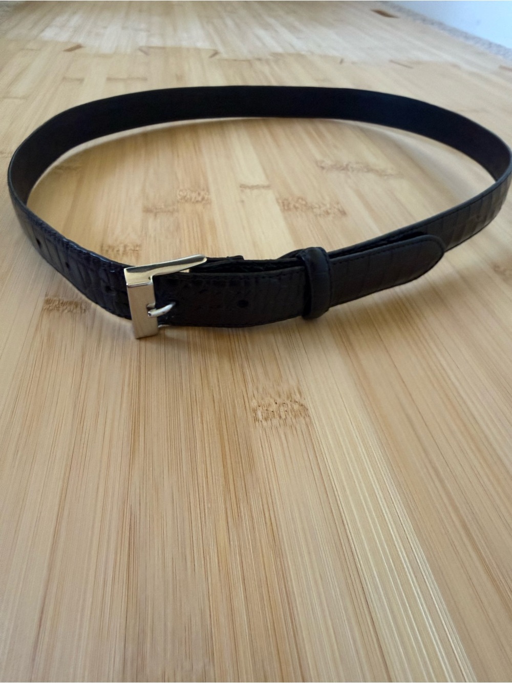 Womens Ralph Lauren Black Croc-Embossed Leather Belt Silver Buckle Size M